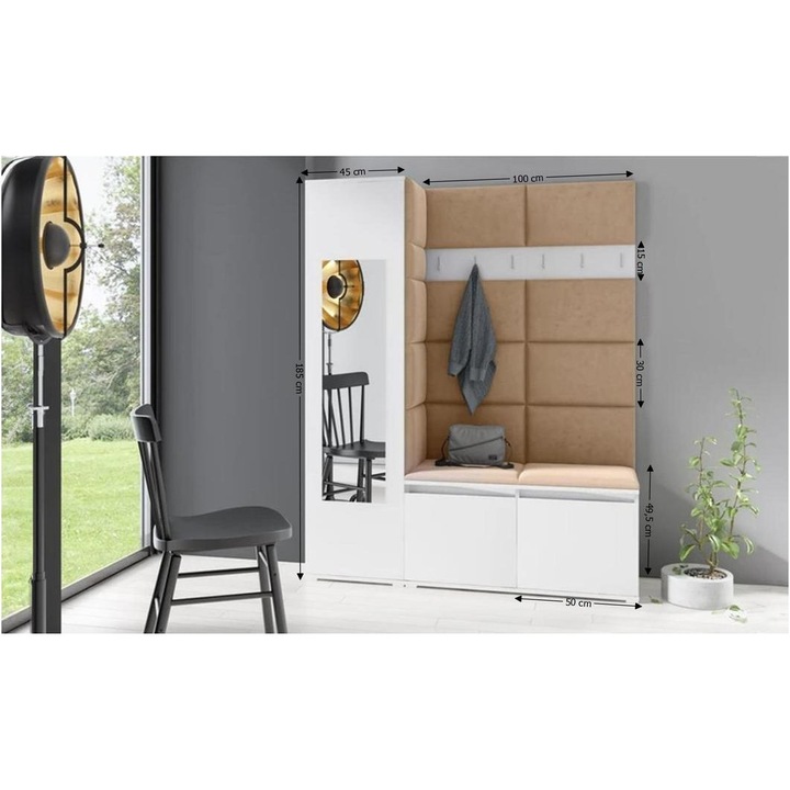 Cuier Hol Max 14 Culoare Bej inchis cu Alb 145x185x40 cm