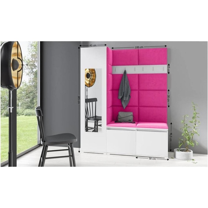 Cuier Hol Max 14 Culoare Roz cu Alb 145x185x40 cm