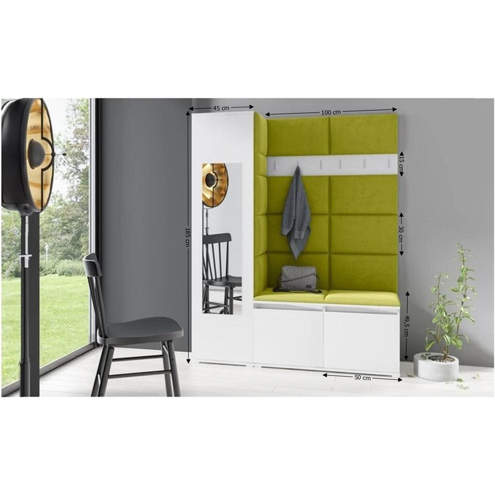 Cuier Hol Max 14 Culoare Verde cu Alb 145x185x40 cm