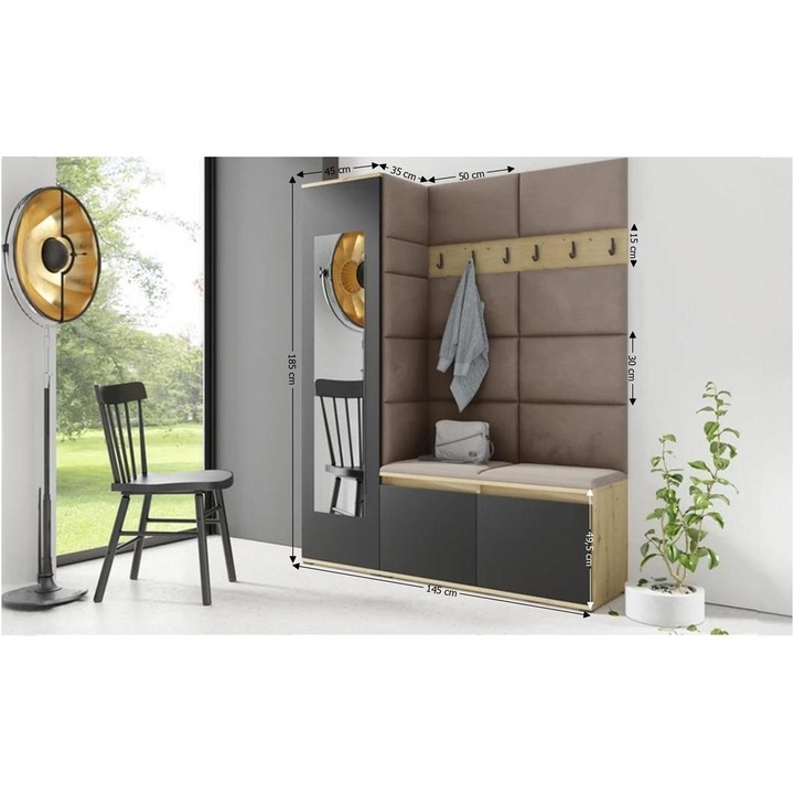 Cuier Hol Max 14 Culoare Gri antracit deschis cu Artisan 145x185x40 cm