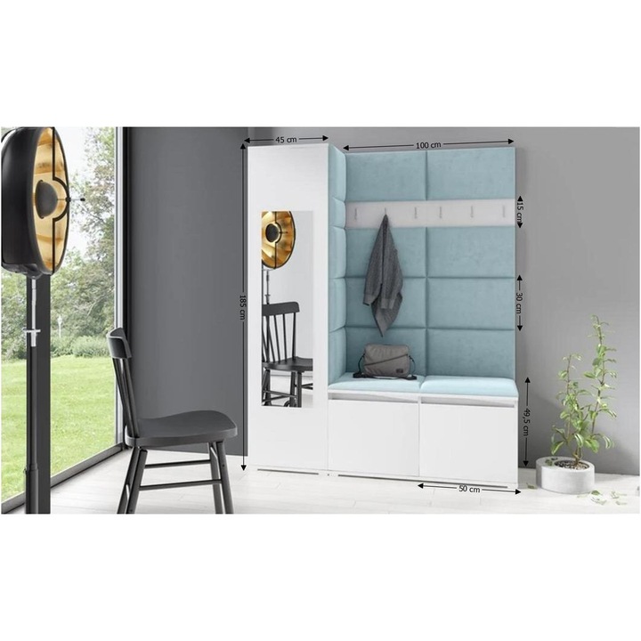 Cuier Hol Max 14 Culoare Gri Perlat cu Alb 145x185x40 cm