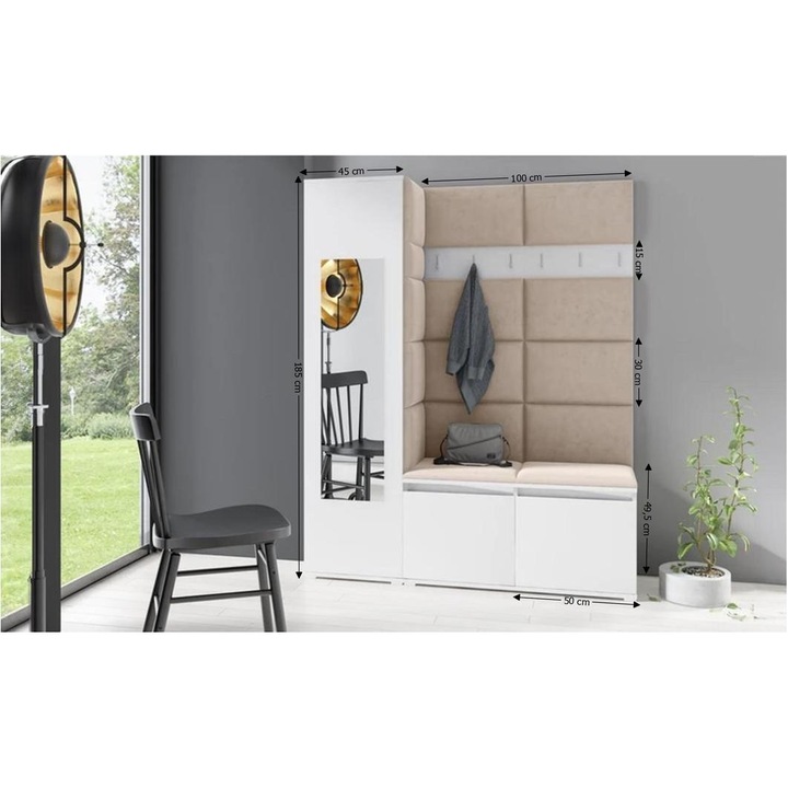 Cuier Hol Max 14 Culoare Bej cu Alb 145x185x40 cm