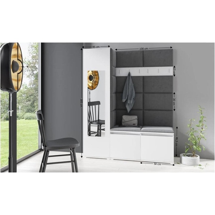 Cuier Hol Max 14 Culoare Gri grafit cu Alb 145x185x40 cm