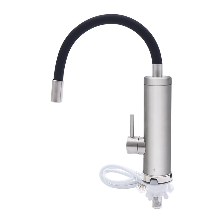 Robinet cu incalzitor de apa instant electric pentru bucatarie, 3kW, culoare argintiu, pentru chiuveta