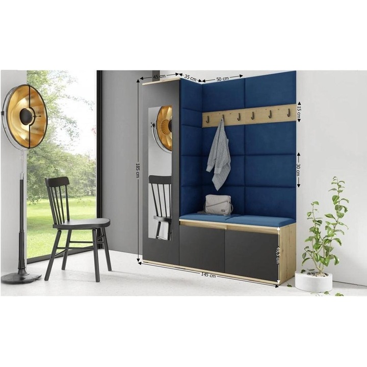 Cuier Hol Max 14 Culoare Albastru cu Artisan 145x185x40 cm