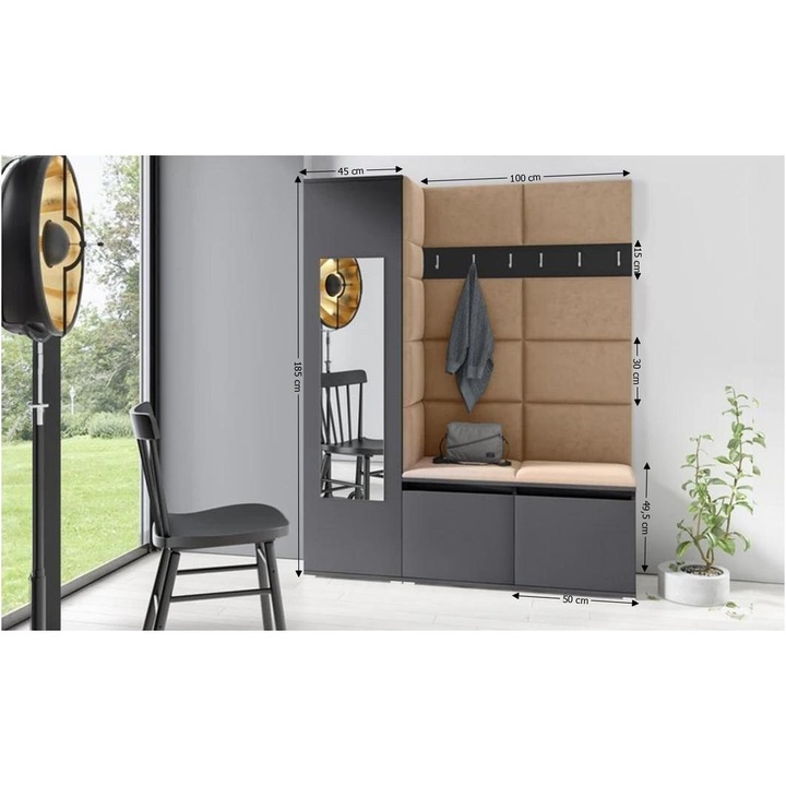 Cuier Hol Max 14 Culoare Bej inchis cu Grafit 145x185x40 cm