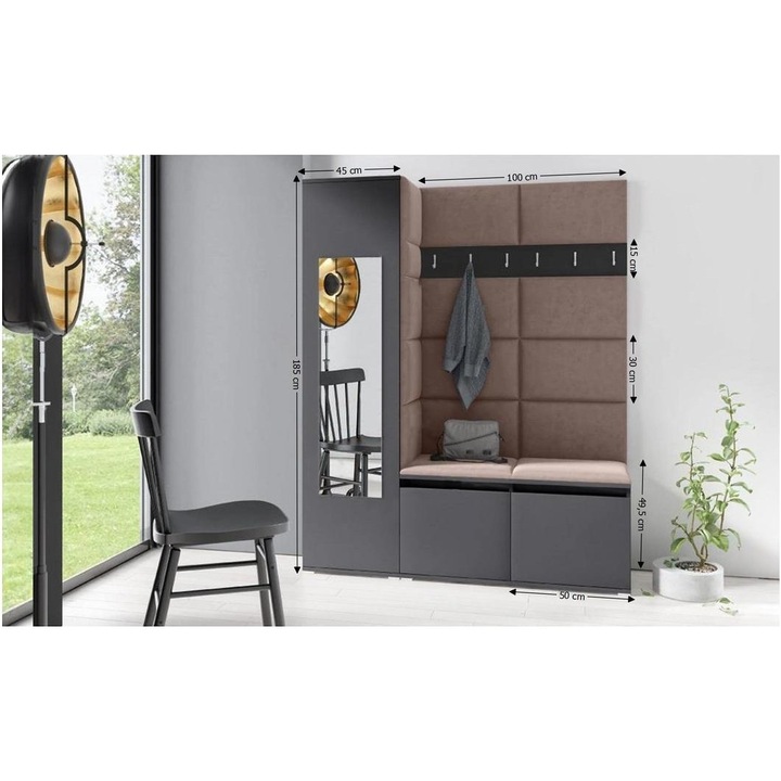 Cuier Hol Max 14 Culoare Maro cafeniu cu Grafit 145x185x40 cm