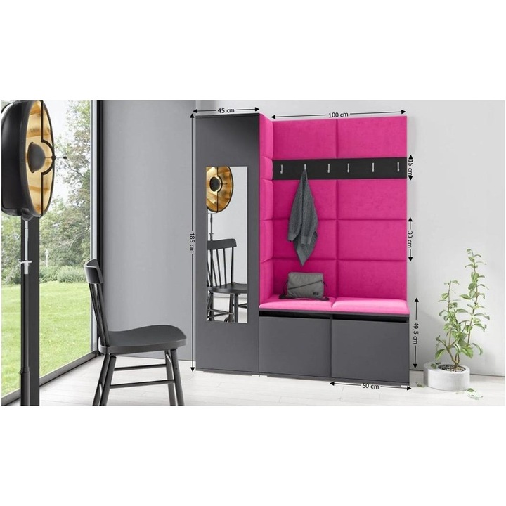 Cuier Hol Max 14 Culoare Roz cu Grafit 145x185x40 cm