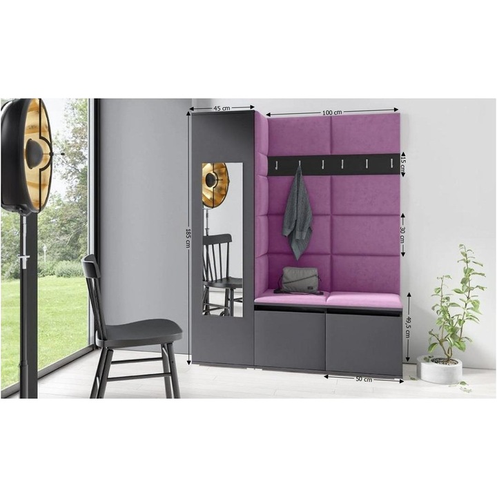 Cuier Hol Max 14 Culoare Mov cu Grafit 145x185x40 cm