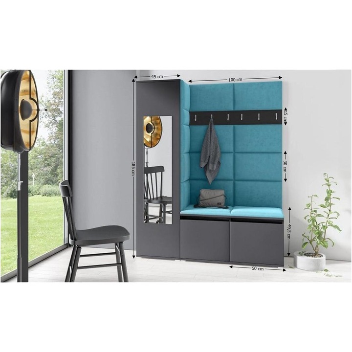 Cuier Hol Max 14 Culoare Albastru deshcis cu Grafit 145x185x40 cm