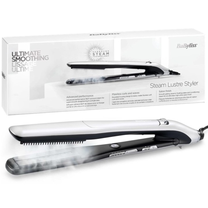 BaByliss Steam Lustre Styler gőzölős hajvasaló, kerámia, 230°C, 1 darabos szett