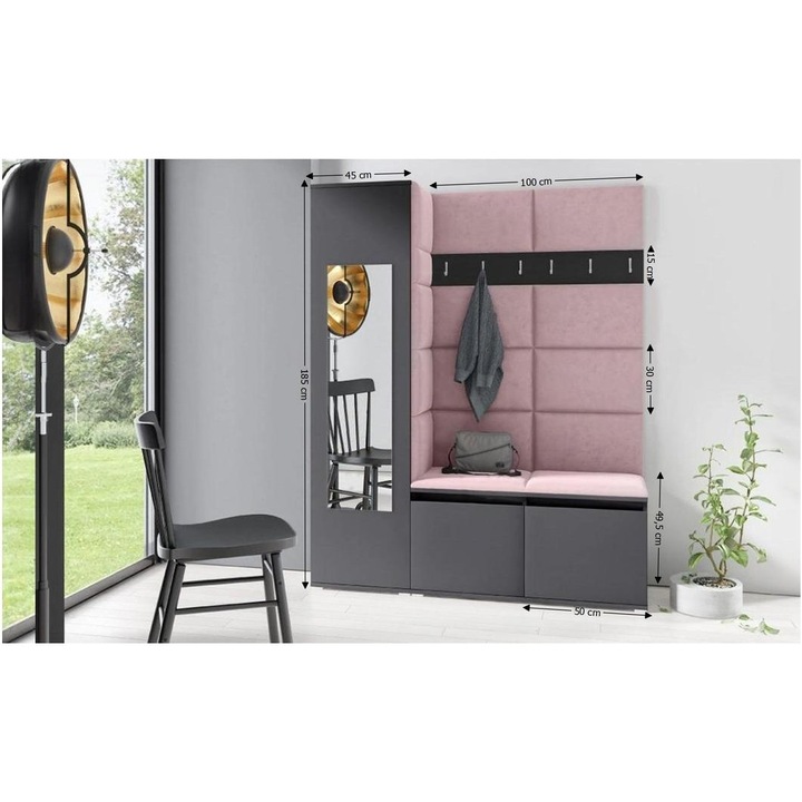 Cuier Hol Max 14 Culoare Roz pal cu Grafit 145x185x40 cm