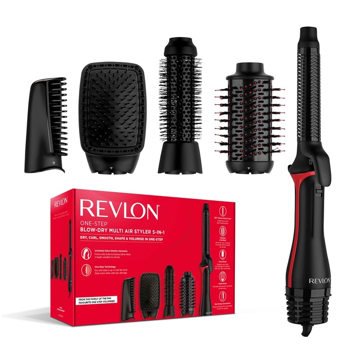 Perie termică Revlon 5-in-1 cu capete detașabile, ondulator, uscător, volumizator
