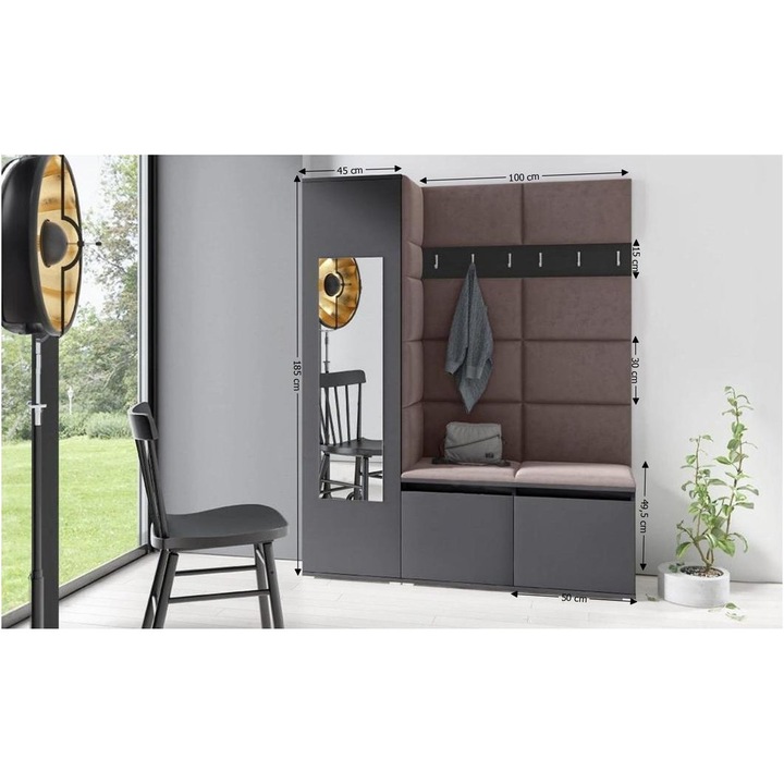 Cuier Hol Max 14 Culoare Maro inchis cu Grafit 145x185x40 cm