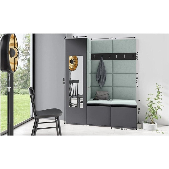 Cuier Hol Max 14 Culoare Verde menta cu Grafit 145x185x40 cm