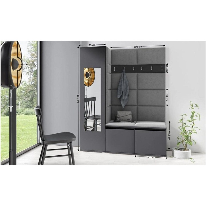 Cuier pentru hol, Gri, 145x185x40 cm