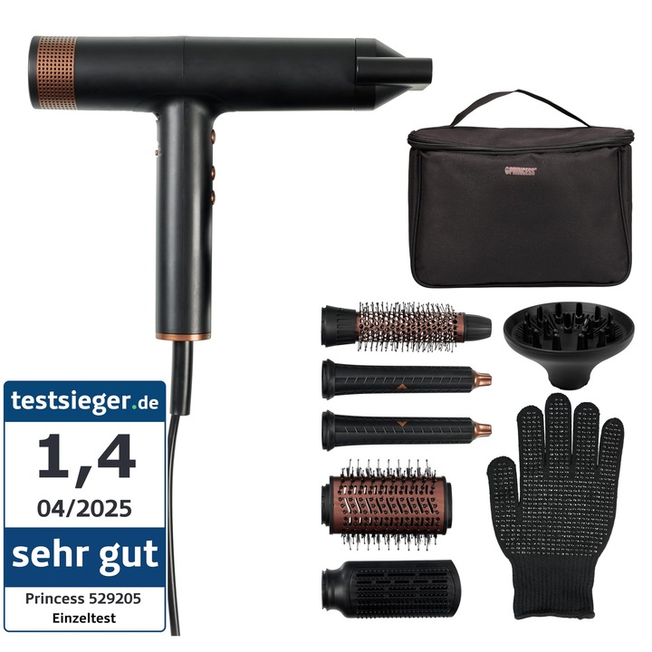 Perie rotativă Princess Airstyler Pro, set 7 în 1, 3 setări, 2000 W, cablu 1, 8 m