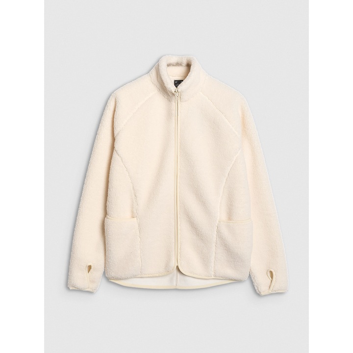 Női 4F 4FWarm Sherpa Pulóver, Laza Szabás, Ekru Fehér, L-es Méret