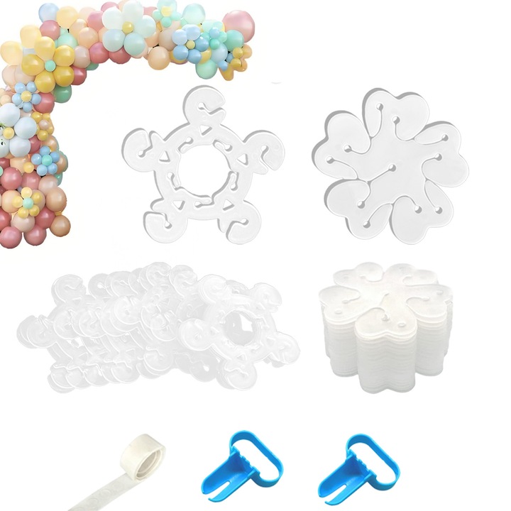 Kit Accesorii pentru Decorat Baloane, 80 de Cleme + 100 de Puncte de Lipici + 2 Instrumente pentru Legat - Set Complet pentru Party, Decoratiuni pentru Evenimente