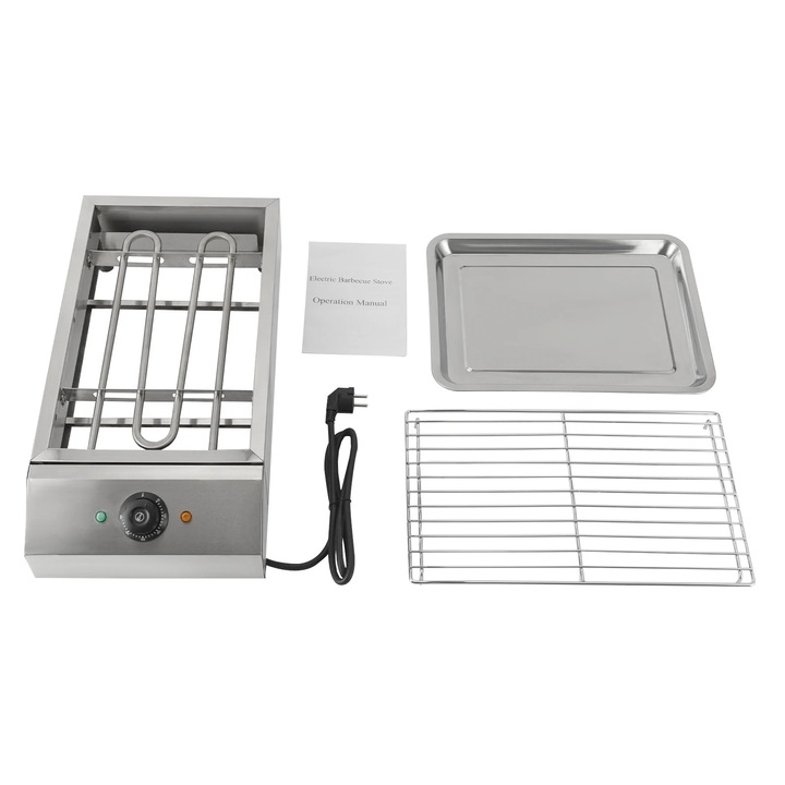 Grătar electric, 220V, temperatură reglabilă, argintiu, 25.5x42.5cm