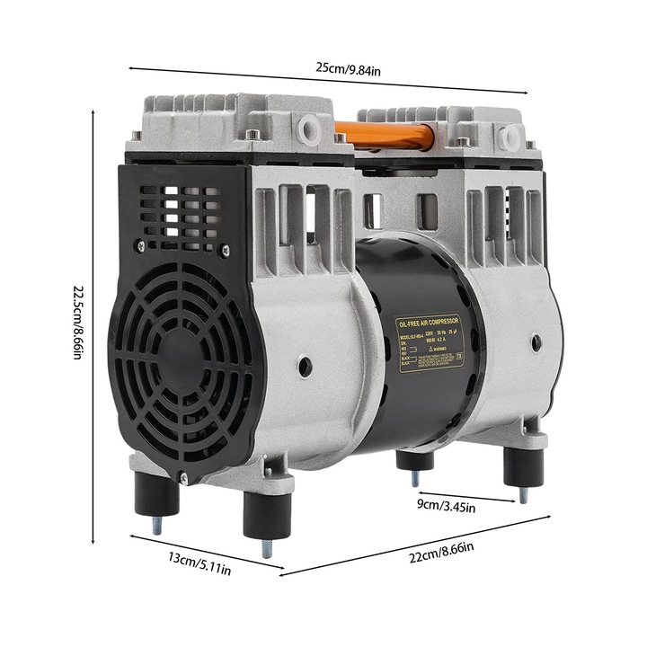 Cap pompa pentru compresor de aer, 980W, 220V AC, 140 l/min, Motor din cupru pur, Cu amortizoare de zgomot, Gri