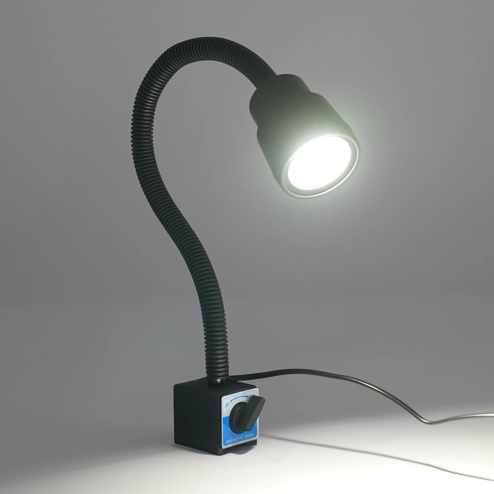 Преносима LED работна лампа 5W, магнитна основа, черна, размер на гъвкавото рамо 19,69 инча