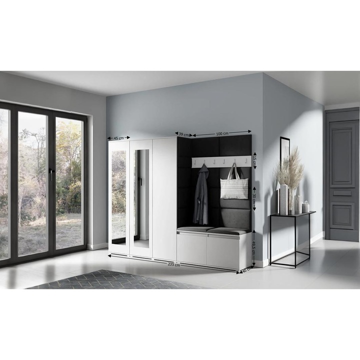 Cuier Hol Max 15 Culoare Negru cu Alb 235x185x40 cm