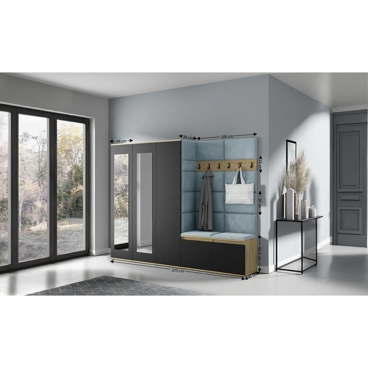 Cuier Hol Max 15 Culoare Gri Perlat cu Artisan 235x185x40 cm