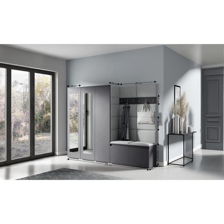 Cuier Hol Max 15 Culoare Gri cu Grafit 235x185x40 cm