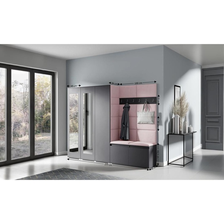 Cuier Hol Max 15 Culoare Roz pal cu Grafit 235x185x40 cm