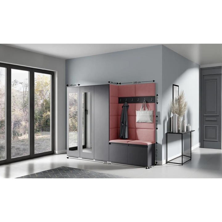 Cuier Hol Max 15 Culoare Rose cu Grafit 235x185x40 cm