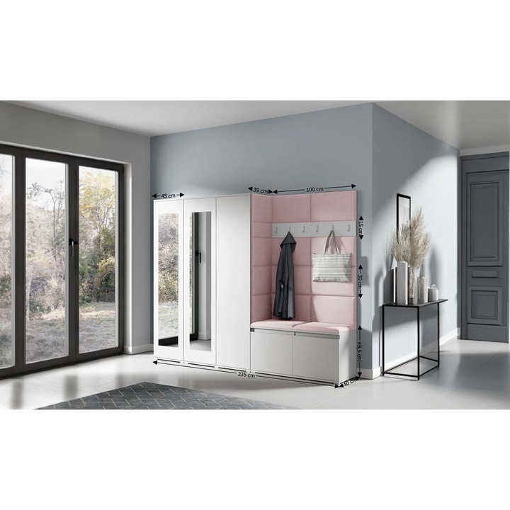 Cuier Hol Max 15 Culoare Roz pal cu Alb 235x185x40 cm