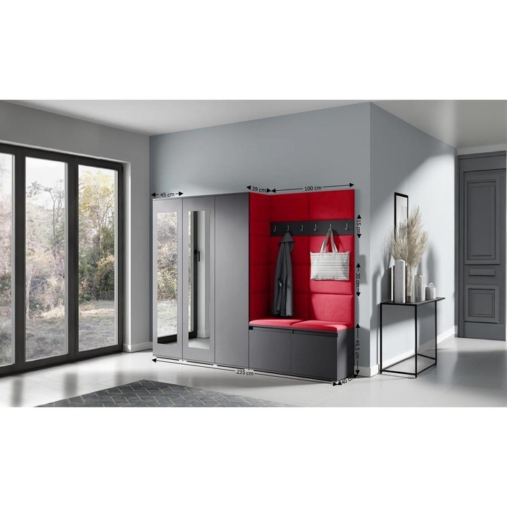 Cuier Hol Max 15 Culoare Rosu cireasa cu Grafit 235x185x40 cm