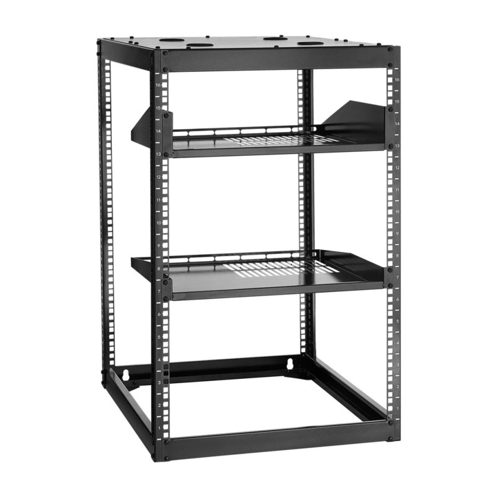 Rack metalic de podea sau perete 16U, Latime 482 mm, Adancime 585 mm, Otel carbon, rafturi ventilate