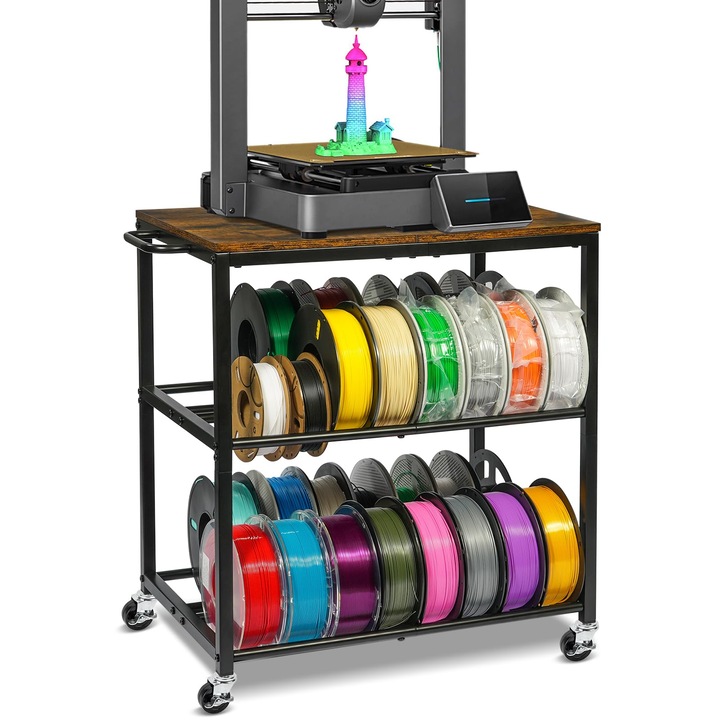 Ikkle 3D nyomtató filament tároló állvány, 3 szintes, fém, kerekekkel