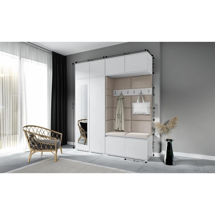 Cuier Hol Max 16 Culoare Bej cu Alb 190x225x40 cm