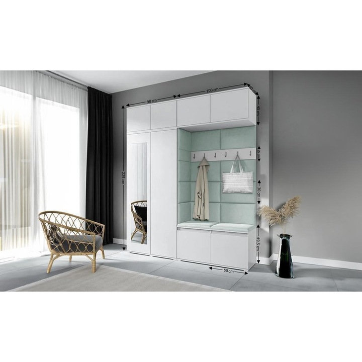 Cuier Hol Max 16 Culoare Verde menta cu Alb 190x225x40 cm