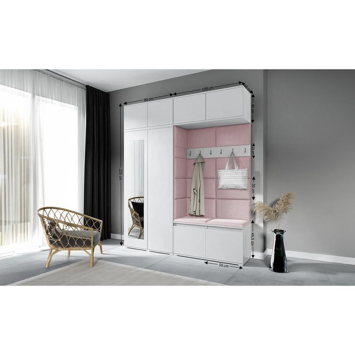 Cuier Hol Max 16 Culoare Roz pal cu Alb 190x225x40 cm