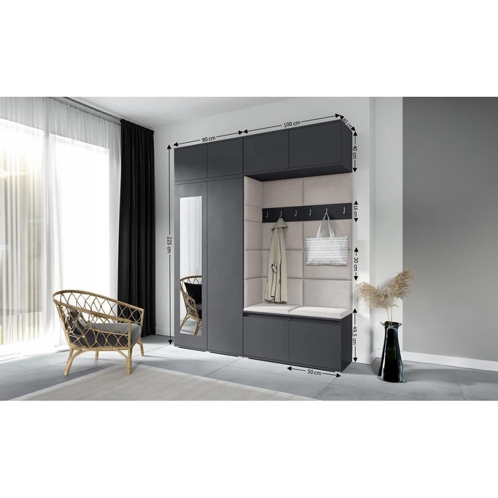 Cuier Hol Max 16 Culoare Crem cu Grafit 190x225x40 cm