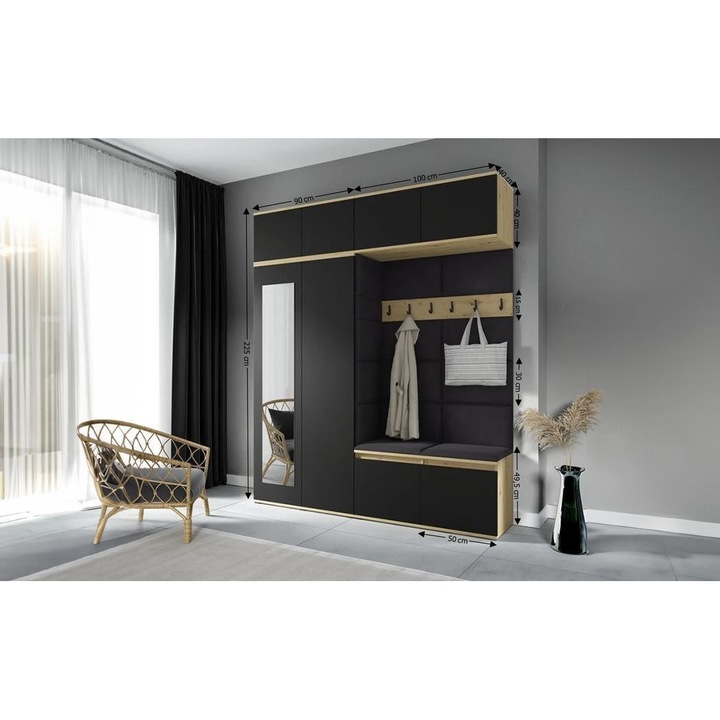 Cuier Hol Max 16 Culoare Negru cu Artisan 190x225x40 cm