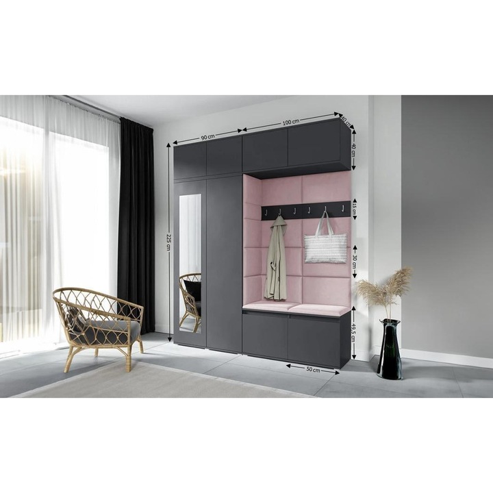 Cuier Hol Max 16 Culoare Roz pal cu Grafit 190x225x40 cm