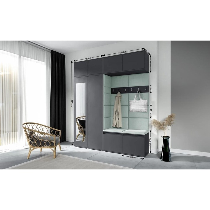 Cuier Hol Max 16 Culoare Verde menta cu Grafit 190x225x40 cm