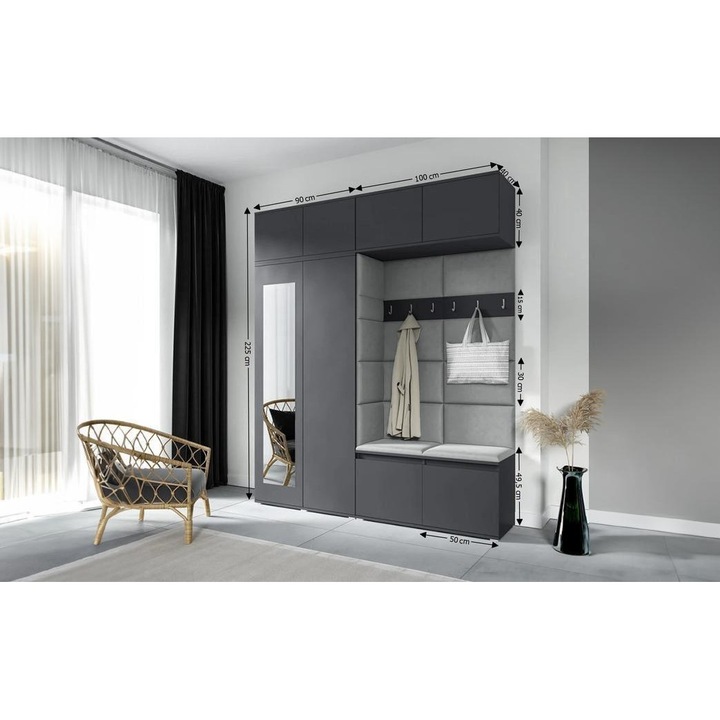 Cuier Hol Max 16 Culoare Gri cu Grafit 190x225x40 cm