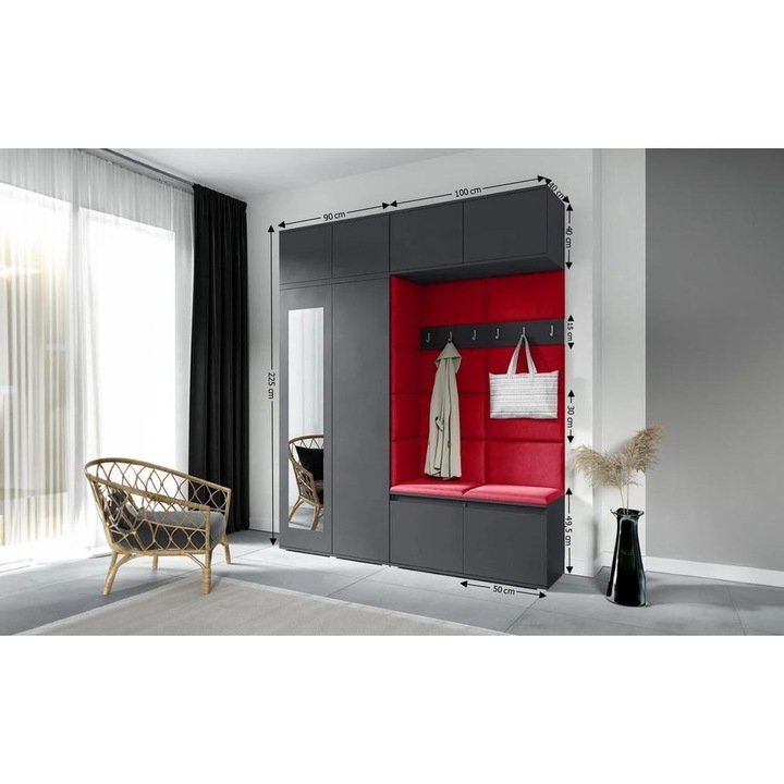 Cuier Hol Max 16 Culoare Rosu cireasa cu Grafit 190x225x40 cm