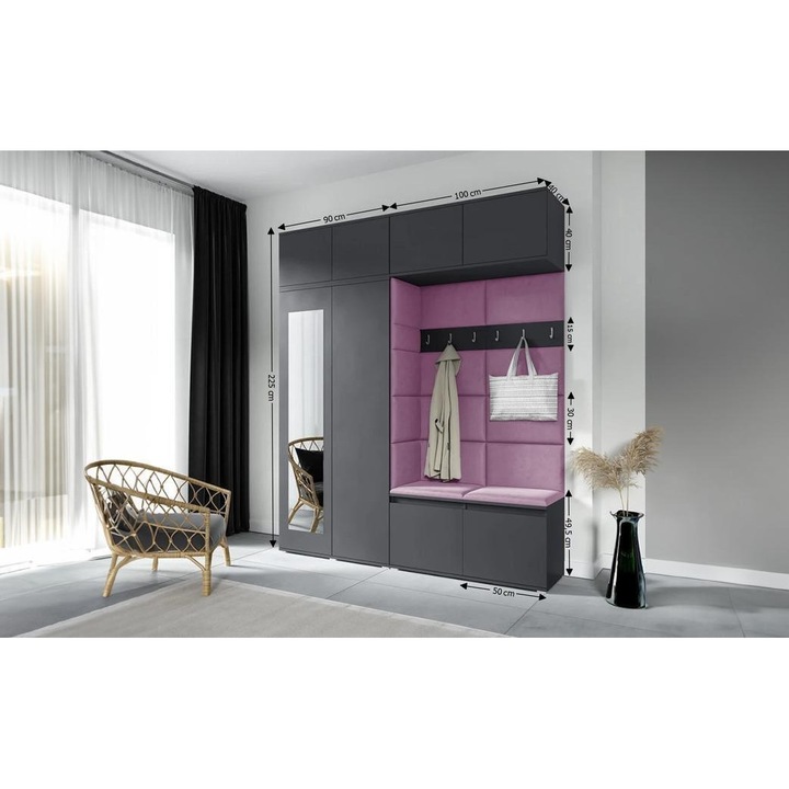 Cuier Hol Max 16 Culoare Mov cu Grafit 190x225x40 cm
