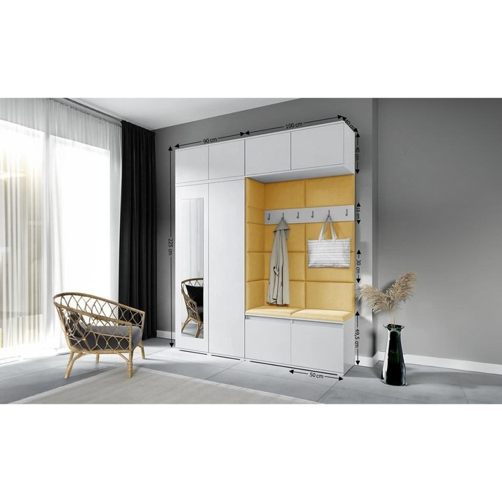 Cuier Hol Max 16 Culoare Galben cu Alb 190x225x40 cm