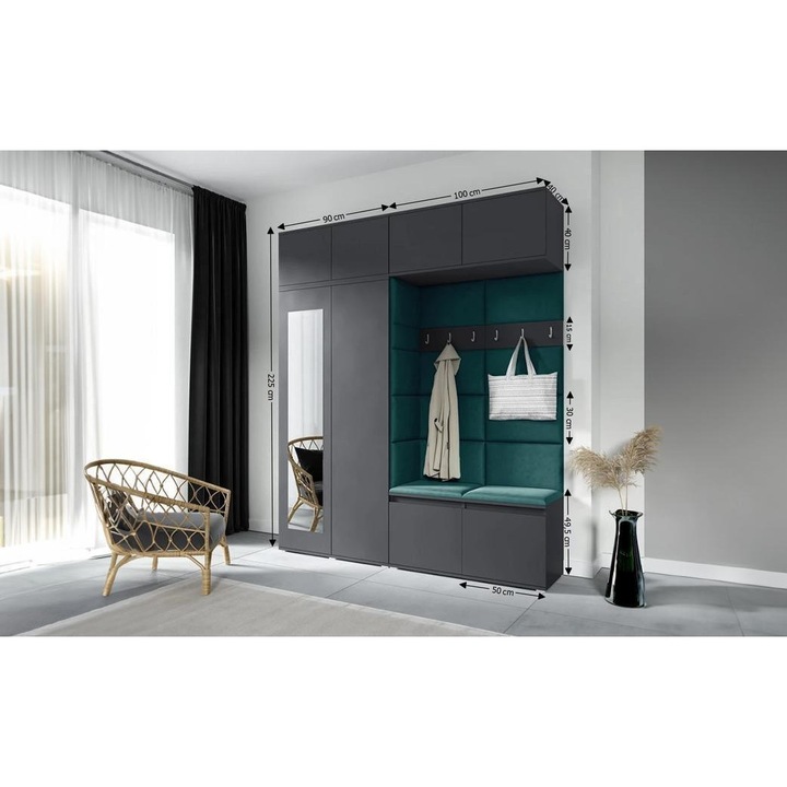 Cuier Hol Max 16 Culoare Verde inchis cu Grafit 100x169.5x40 cm