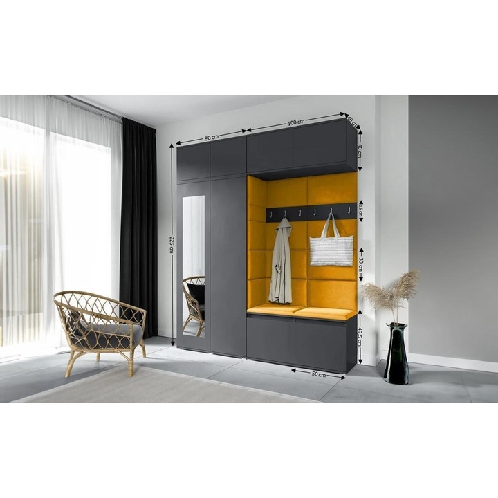 Cuier Hol Max 16 Culoare Galben mustar cu Grafit 190x225x40 cm