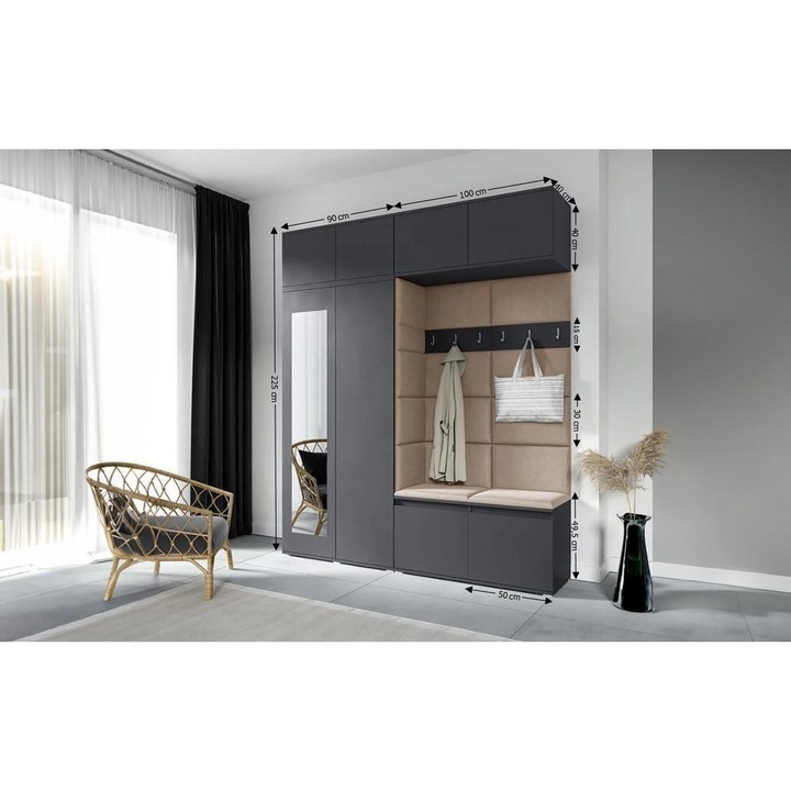Cuier Hol Max 16 Culoare Bej inchis cu Grafit 190x225x40 cm