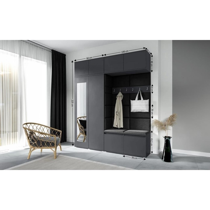 Cuier Hol Max 16 Culoare Negru cu Grafit 190x225x40 cm